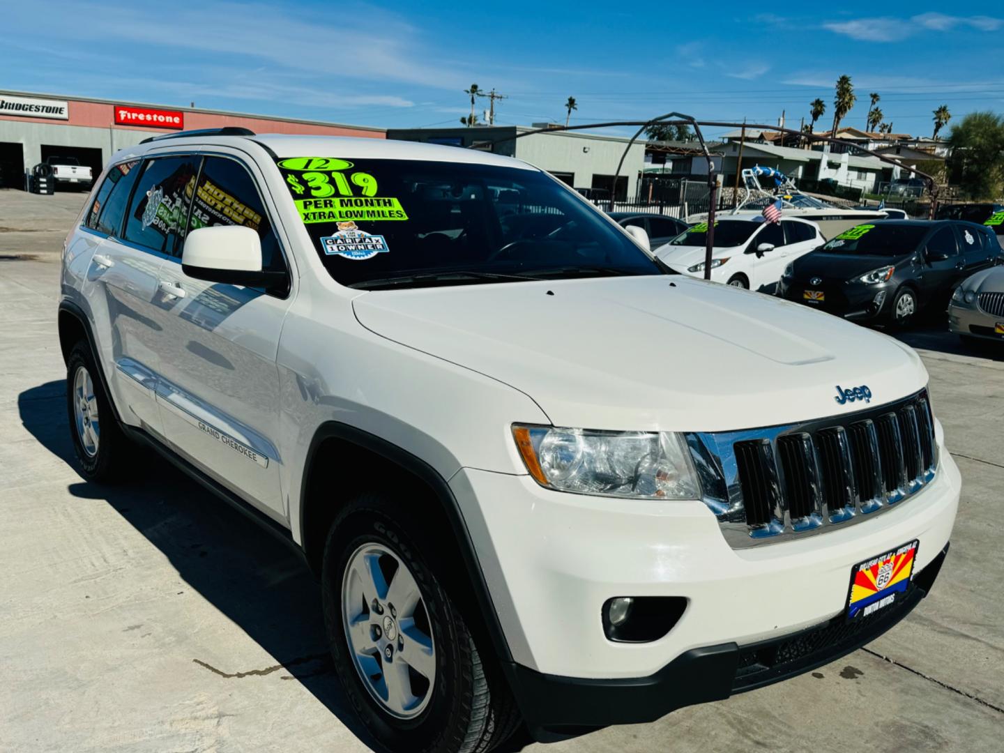 2012 White Jeep Grand Cherokee Laredo 2WD (1C4RJEAG9CC) with an 3.6L V6 DOHC 24V engine, 5-Speed Automatic transmission, located at 2190 Hwy 95, Bullhead City, AZ, 86442, (928) 704-0060, 0.000000, 0.000000 - 2012 Jeep Grand Cherokee Laredo. 2 owner. clean carfax. Free carfax. Free warranty. In house financing available. - Photo#0